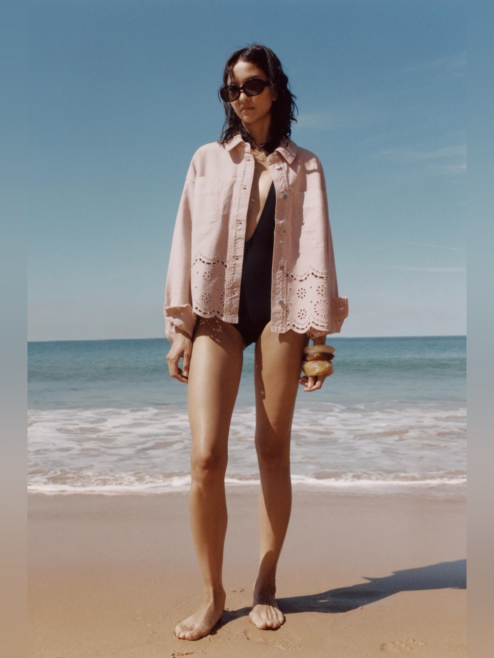 NEW Zara NW Collection Embroidered Eyelet Button Down Overshirt in Pink